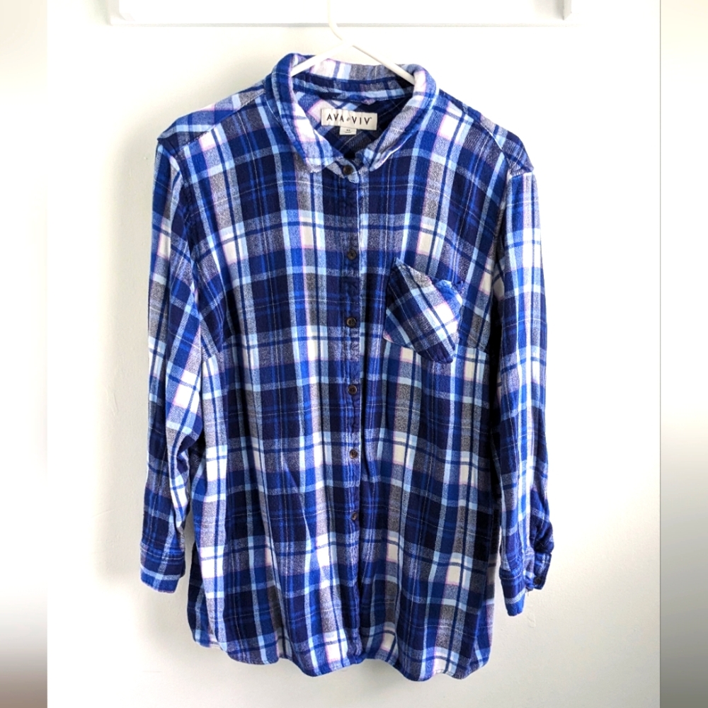 Ava & Vivv Size 4X Blue Plaid Flannel Shirt